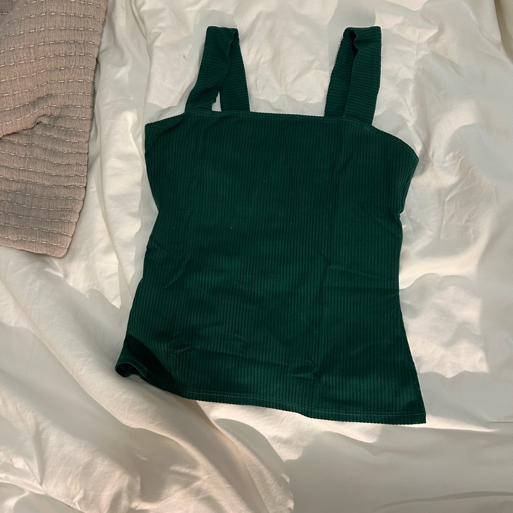 Reformation Square Neckline Green Ribbed Tank Top Sz S - Picture 2 of 6